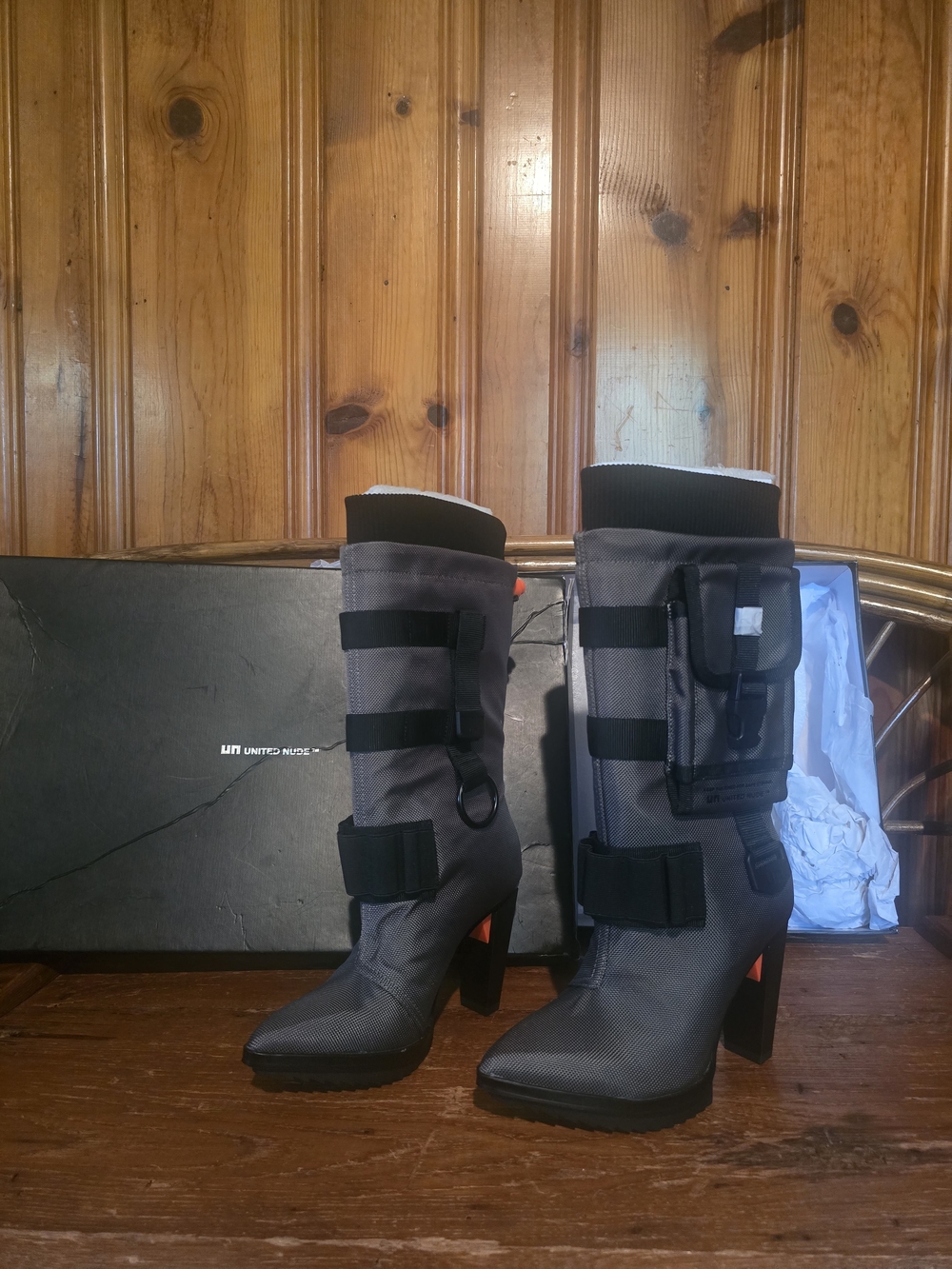 NWT United Nude Women’s Gray Utility Mid-Calf Heeled Boots - Picture 4 of 16